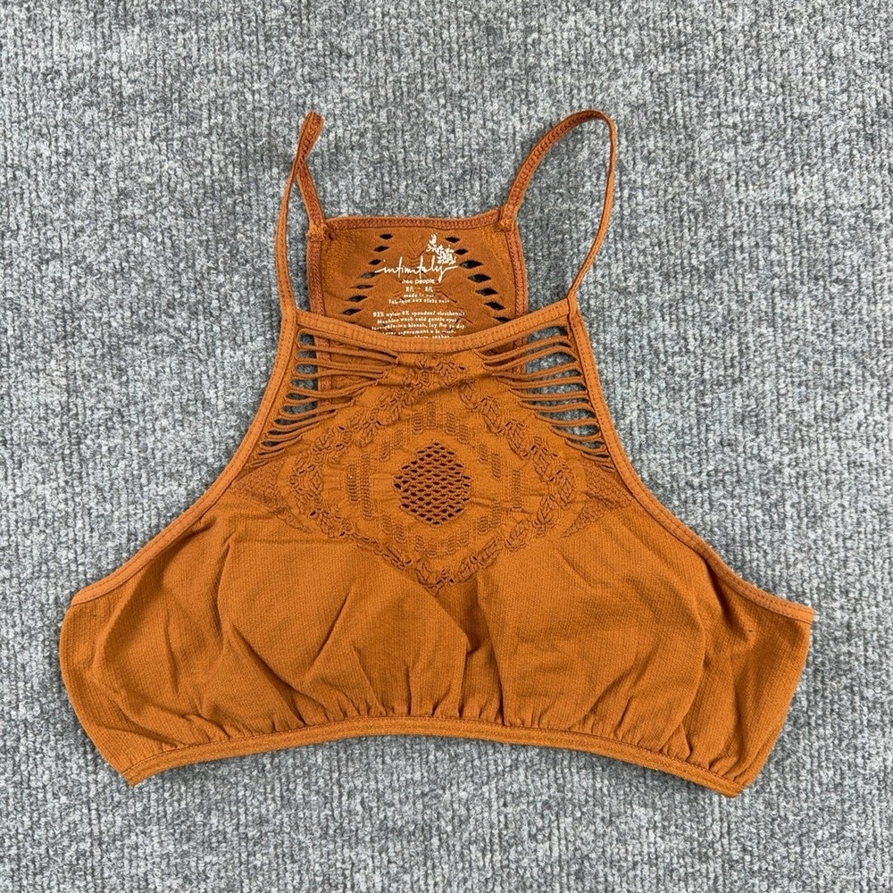 Intimately Free People Bralette Womens Medium Orange Lace High Neck Halter